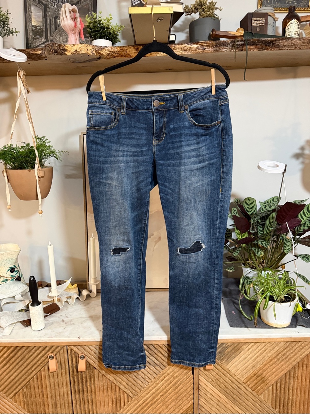 CAbi Straight-Leg Distressed Slim Boyfriend Jeans - 30” inseam